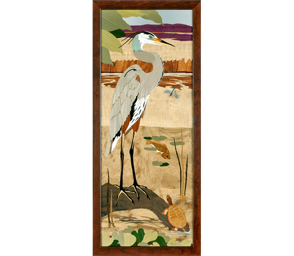 Marquetry Panel, Great Blue Heron inlay by Hudson River Inlay